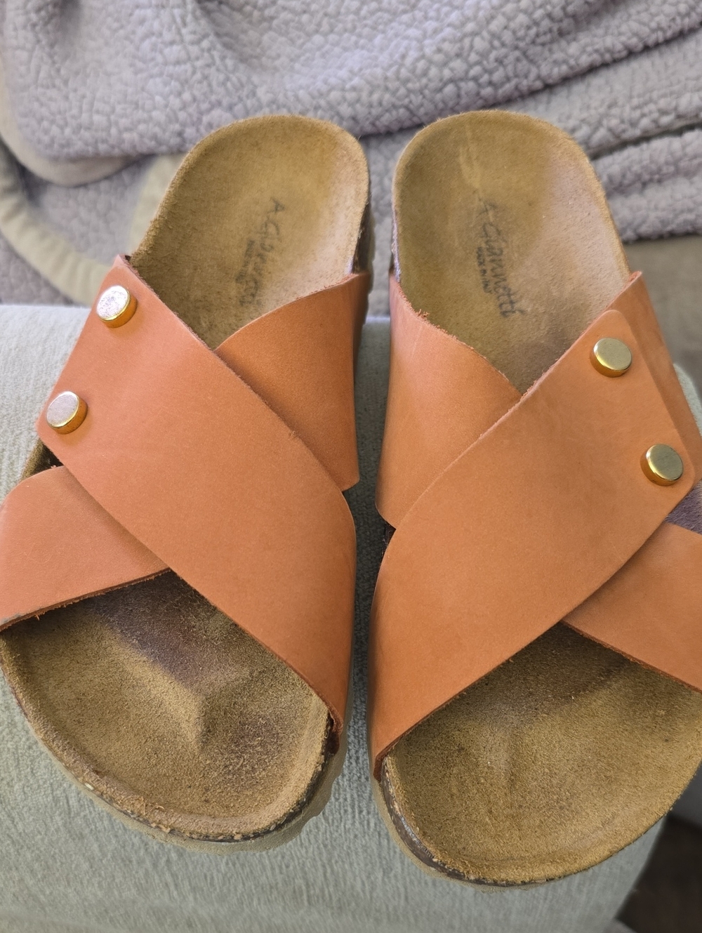 Leather Cross-Strap Slide Sandals